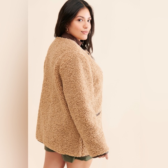 Avec Les Filles Faux Fur Toggle Coat Sherpa Shearling Brown - Picture 7 of 16